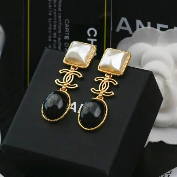 Everyday-Luxe Square Pearl & Black Cabochon Cc Drop Earrings - view 5