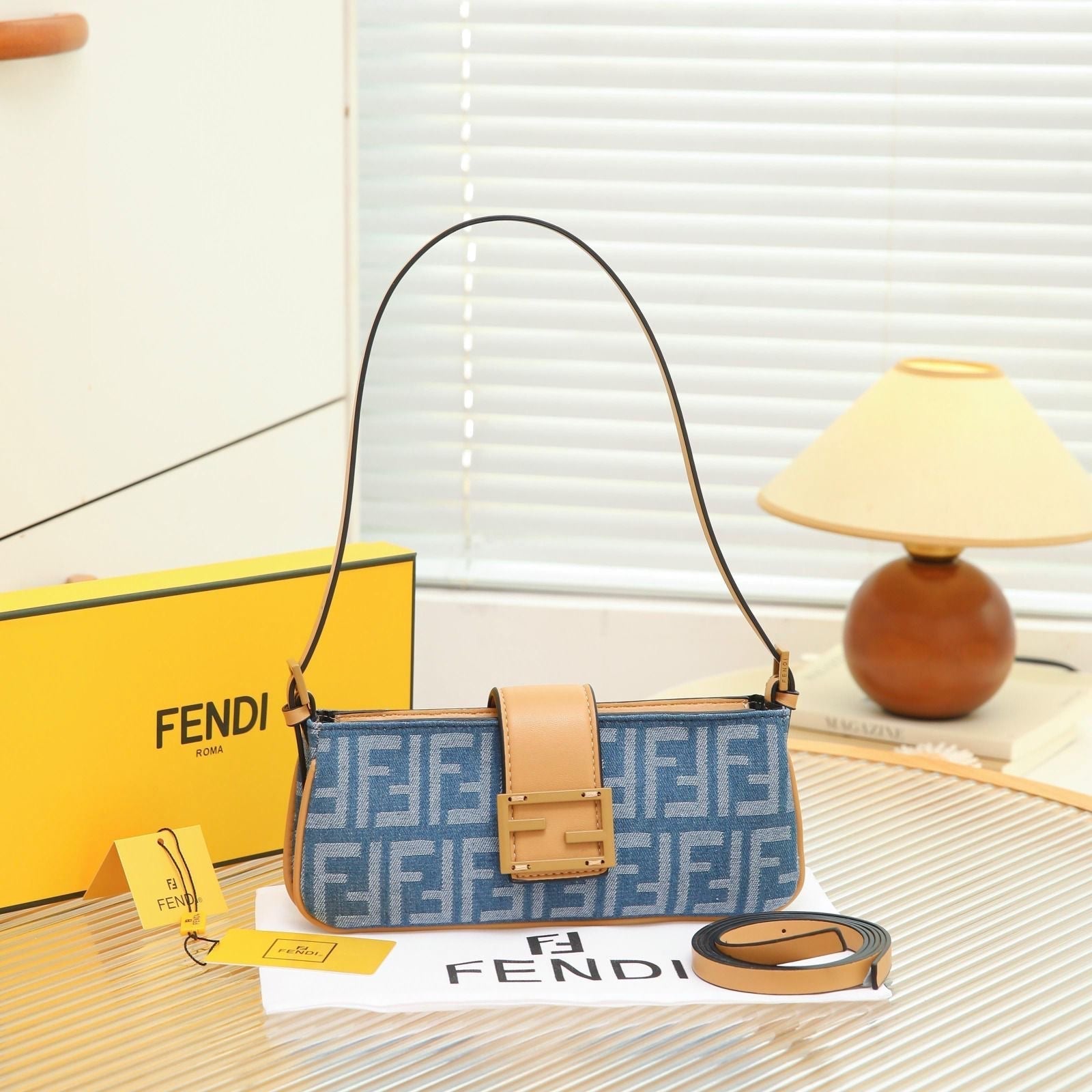 Detailed Shoulder Blue Ffdenim Bag - view 4
