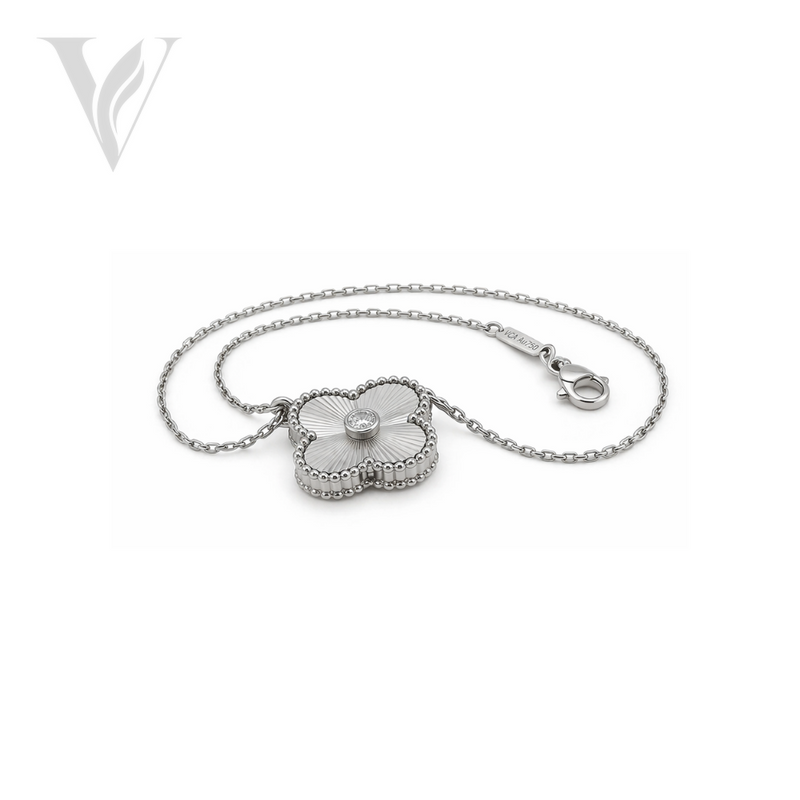 Van Cleef & Arpels Guilloche Clover Pendant Necklace – View 2