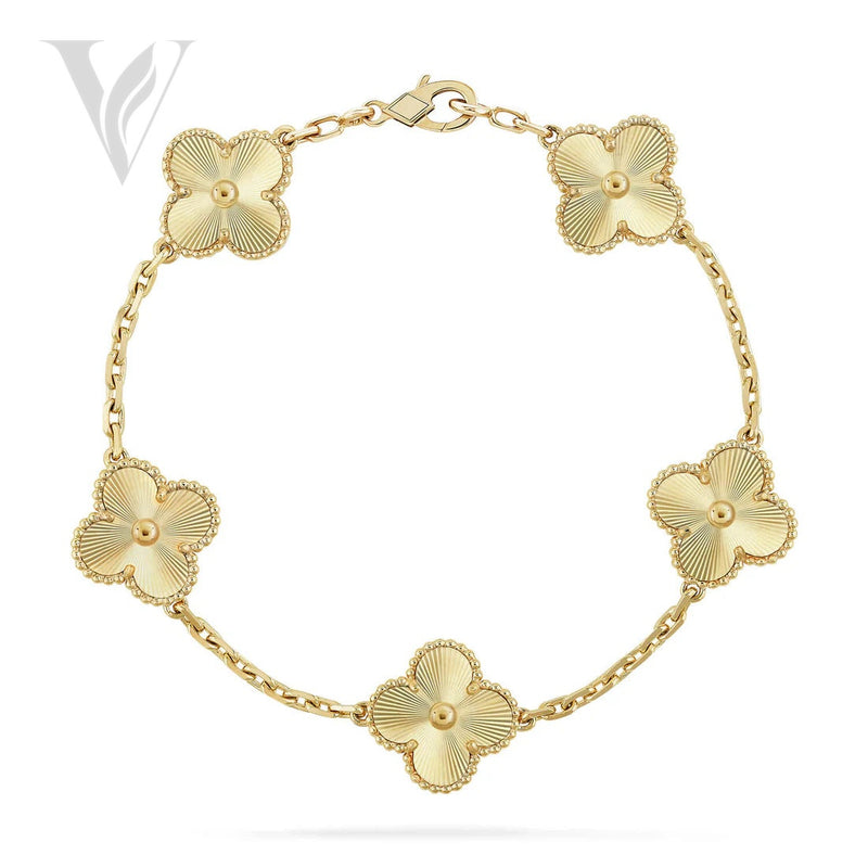 Van Cleef & Arpels Clover 5 Motif Bracelet - Gold, Laser Detail, Size 19