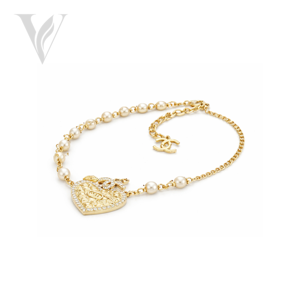 Chanel Quilted Heart CC Logo Station Necklace - Pearl – View 2