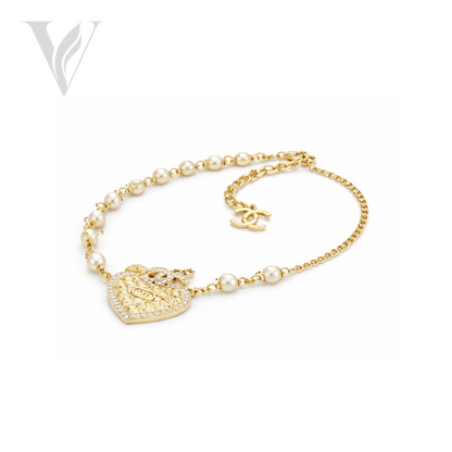 Chanel Quilted Heart CC Logo Station Necklace - Pearl – View 2