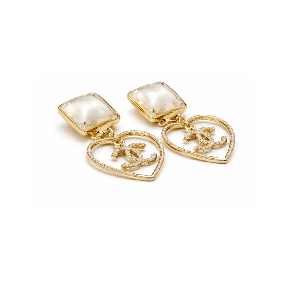 Dressy Square Pearl & Black Cabochon Cc Drop Earrings - view 3
