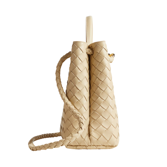 Sophisticated Woven Top-Handle Beige Leather Tote - view 2