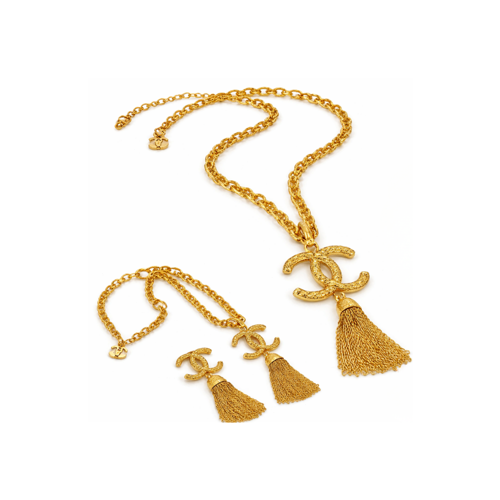 Minimal-Luxe Textured Cc Tassel Necklace & Earrings Set - view 3