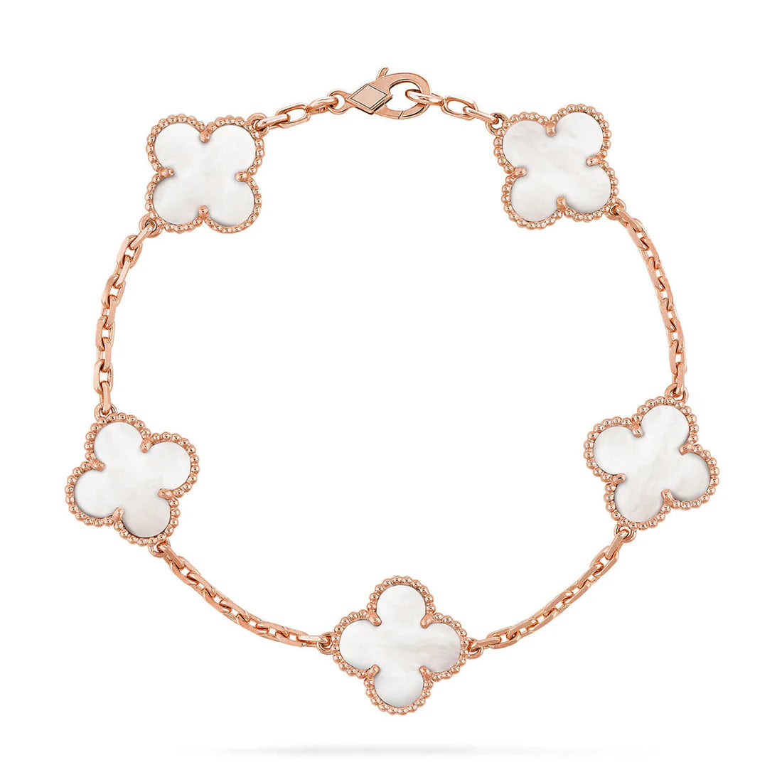 Clover White Mother-of-Pearl Bracelet 5-Motif – White | Size 19