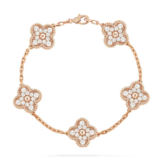 Clover Clover Bracelet 5-Motif Diamond-Style Laser Detail – Signature Finish | Size 19