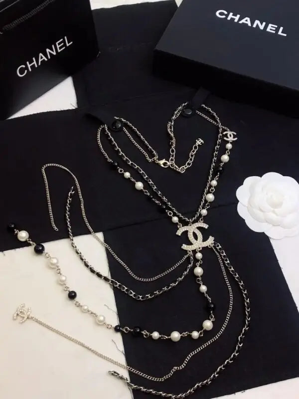 Detailed Long Cc Multi Strand Lariat Necklace - view 5