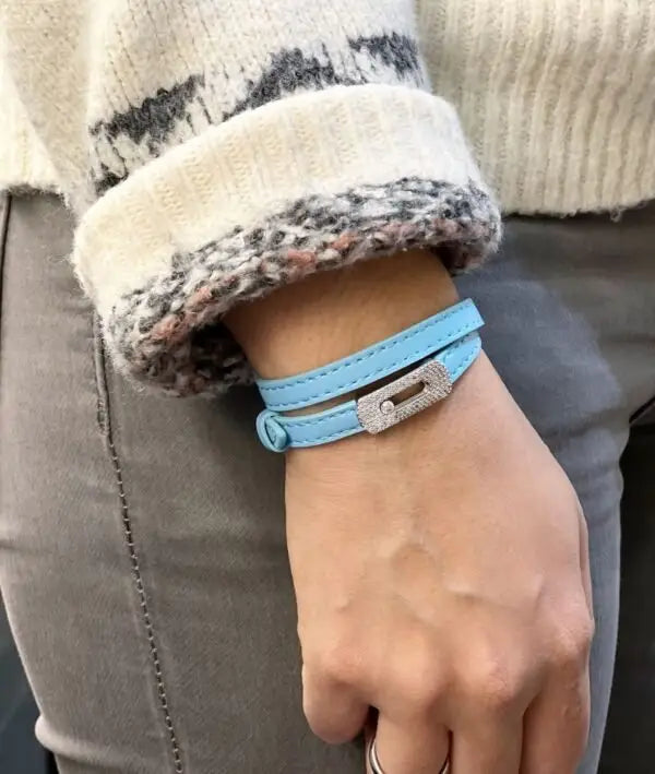 Sophisticated Leather Double Wr Bracelet Pink Diamonds - view 7