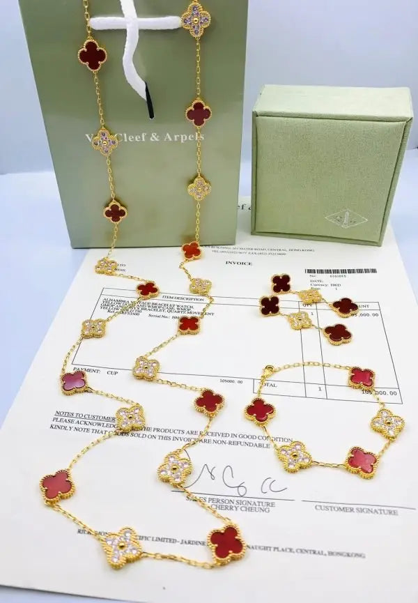 Elegant White Mother of Pearl Diamond Clover Necklace Bracelet Set - view 7