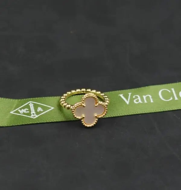 Elevated Clover Motif Bracelet Ring Set Gold - view 9