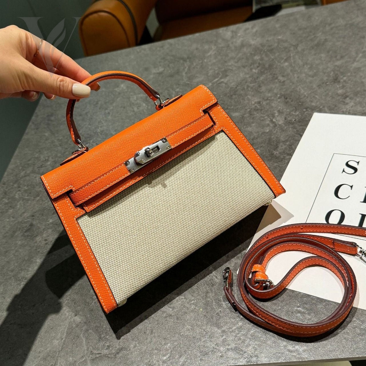 Hermès Kelly Ii Sellier 28 Toile H Toupe Bag - Orange – View 4