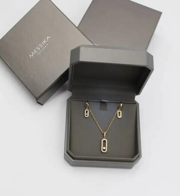Detailed Long Pavé Station Necklace Earrings Set - view 5