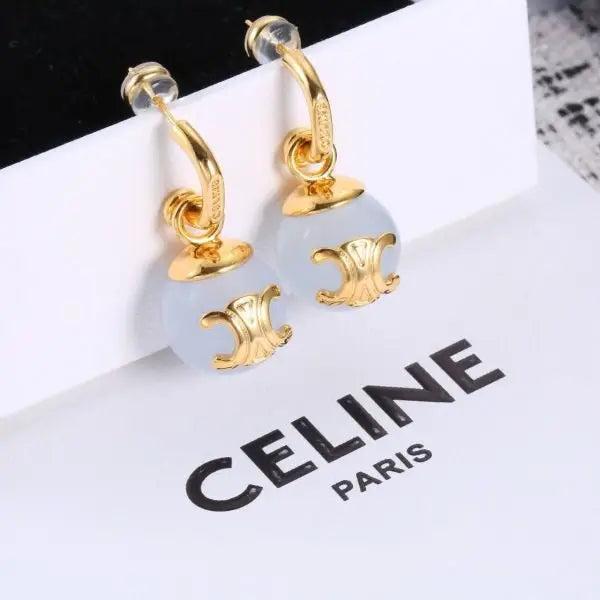 Premium-Look Triomphe Pearl Drop Earrings Gold Glass Beads - view 5