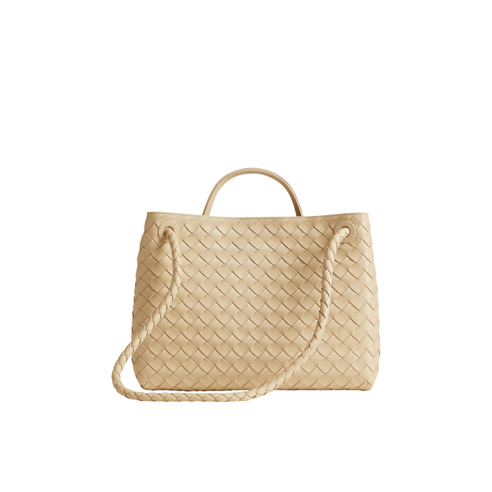 Sophisticated Woven Top-Handle Beige Leather Tote - view 3