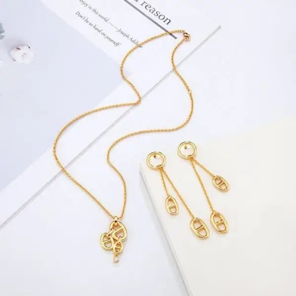 Sophisticated Navy Necklace Earrings Set Gold - view 5