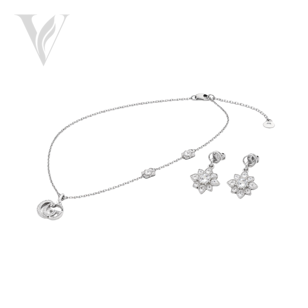 Gucci GG Flower Necklace Bracelet Set - Silver, Crystal – View 3