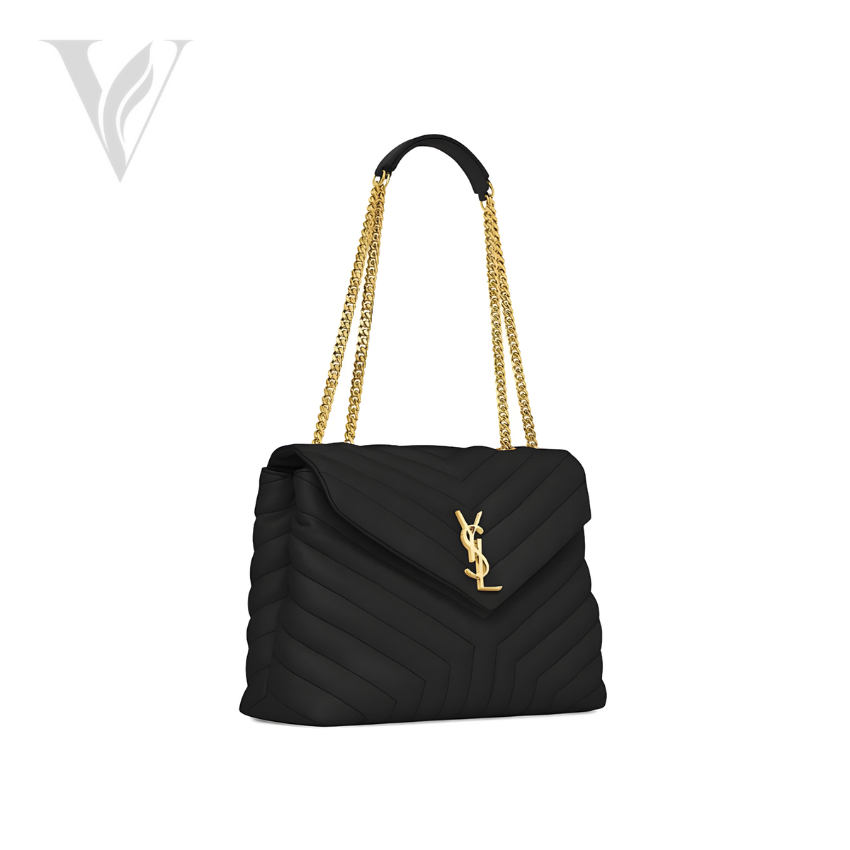 Saint Laurent Loulou Golden Logo Chain Bag - Black – View 2