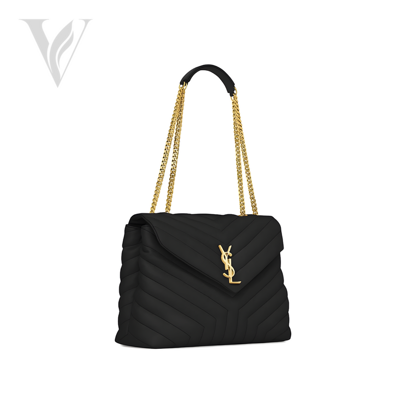 Saint Laurent Loulou Golden Logo Chain Bag - Black – View 2