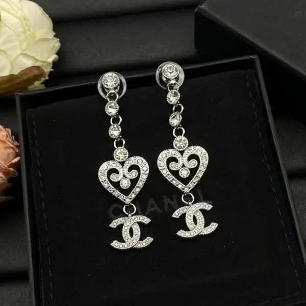 Elevated Heart Cc Logo Drop Earrings Si Er Tone - view 3