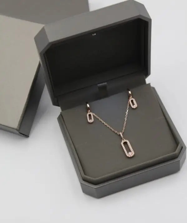 Detailed Long Pavé Station Necklace Earrings Set - view 7