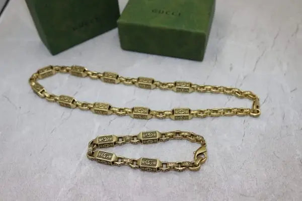Timeless Barrel Link Chain Necklace Bracelet Set Si Er - view 6