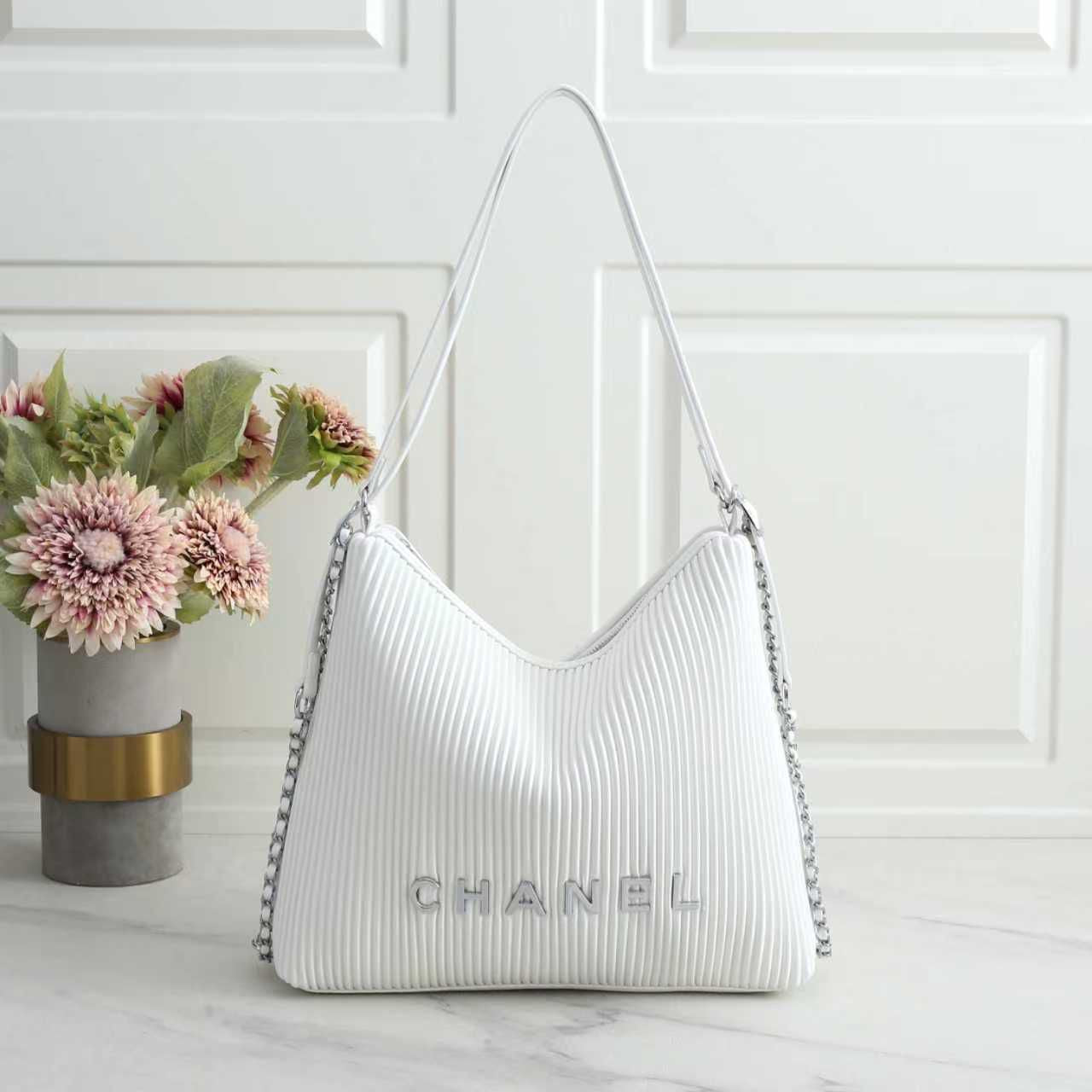 Elevated Pleated Ribbed Hobo Light White Bag - view 4