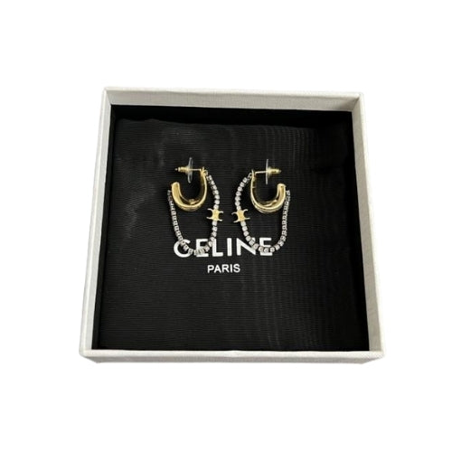 Detailed Triomphe Hoop Earrings Gold Crystals - view 3