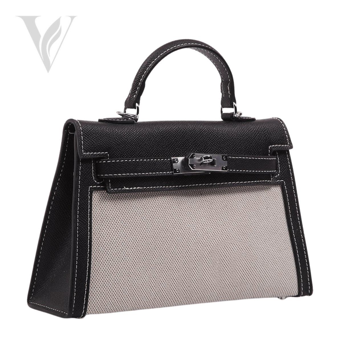 Hermès Mini Kelly 2 Bag - Black and White Canvas, Palladium Hardware – View 2