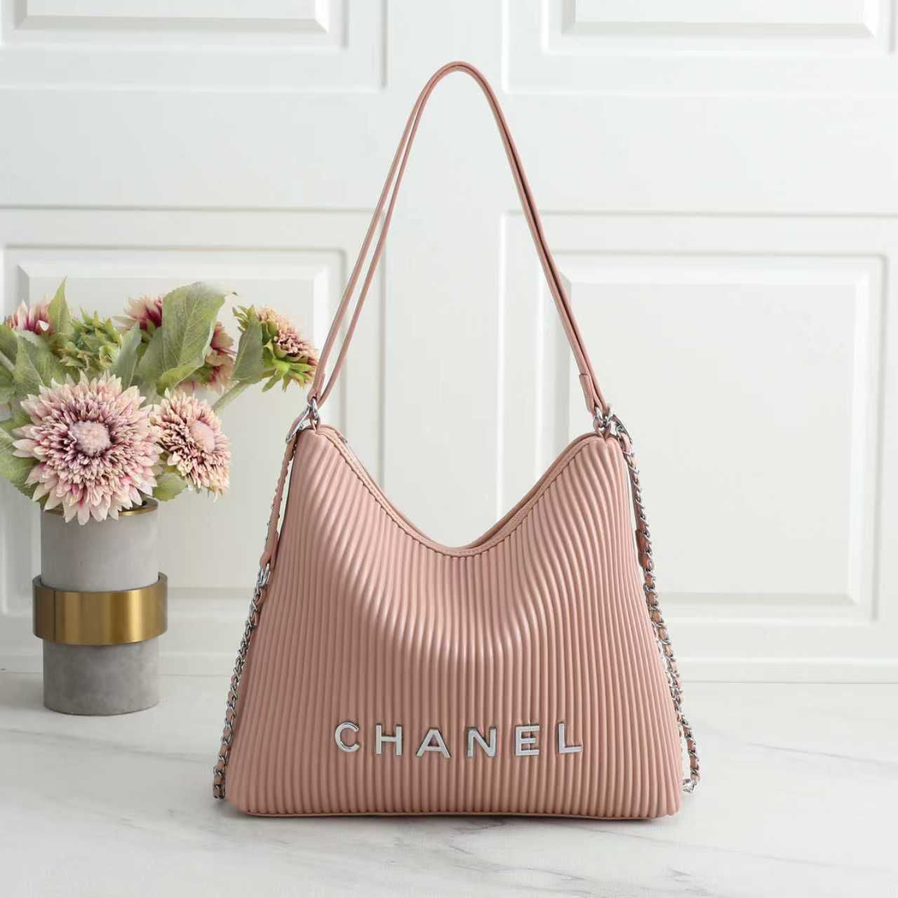 Sharp Pleated Ribbed Hobo Light Pink Bag - view 4