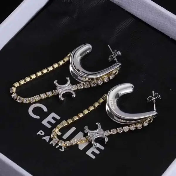 Modern Triomphe Hoop Earrings Si Er Gold Crystals - view 5