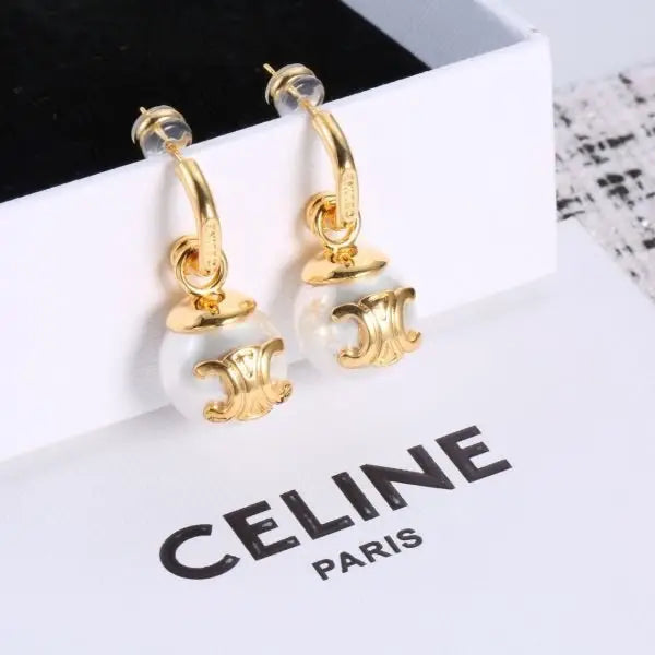 Premium-Look Triomphe Pearl Drop Earrings Gold Glass Beads - view 6