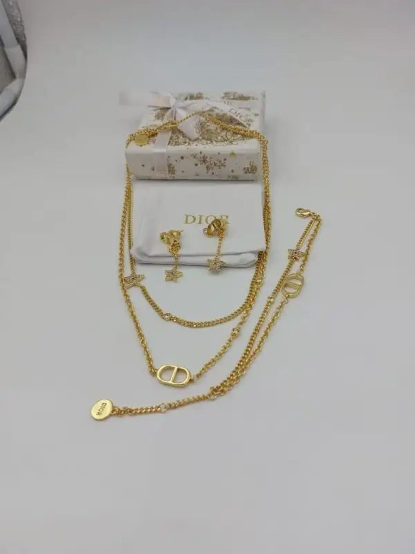 Minimal-Luxe Star Multi Layer Necklace Earrings Set Gold Finish Metal - view 5