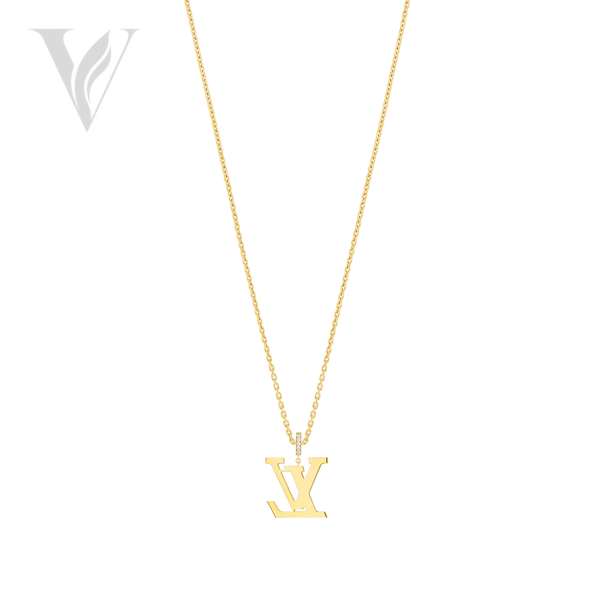 Louis Vuitton LV Large Pendant Necklace - Yellow Gold, Diamond Detail – View 2