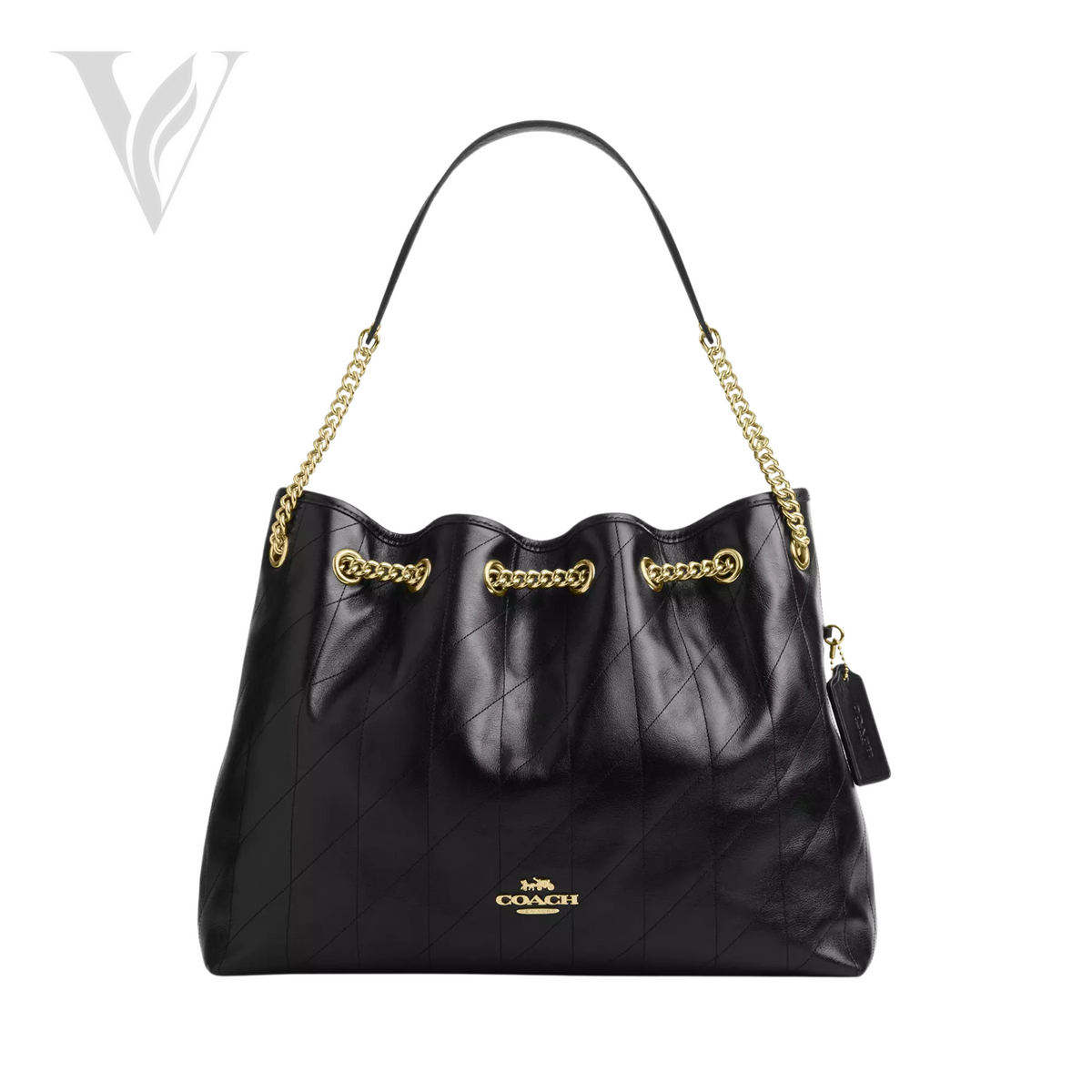 Coach Quilted Leather Chain Bucket Bag - Black, Gold