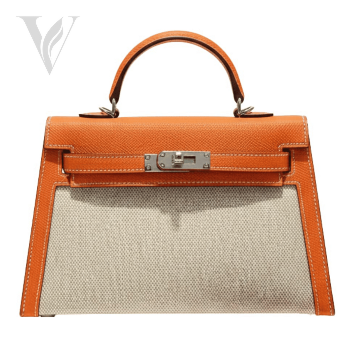 Hermès Kelly Bag - Orange Leather and Neutral Canvas