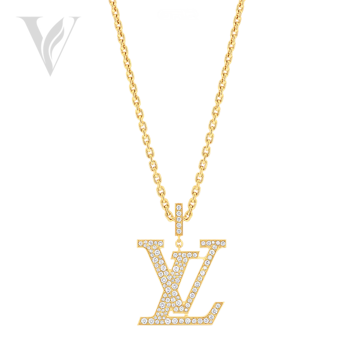 Louis Vuitton LV Large Pendant Necklace - Yellow Gold, Diamond Detail