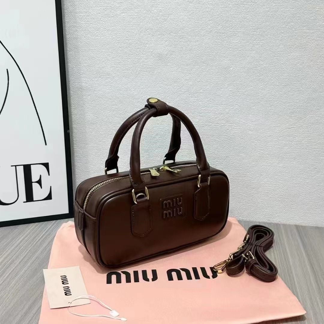 Refined Miu Miu Solitaire Shiny Leather Dark Brown Bag - view 4