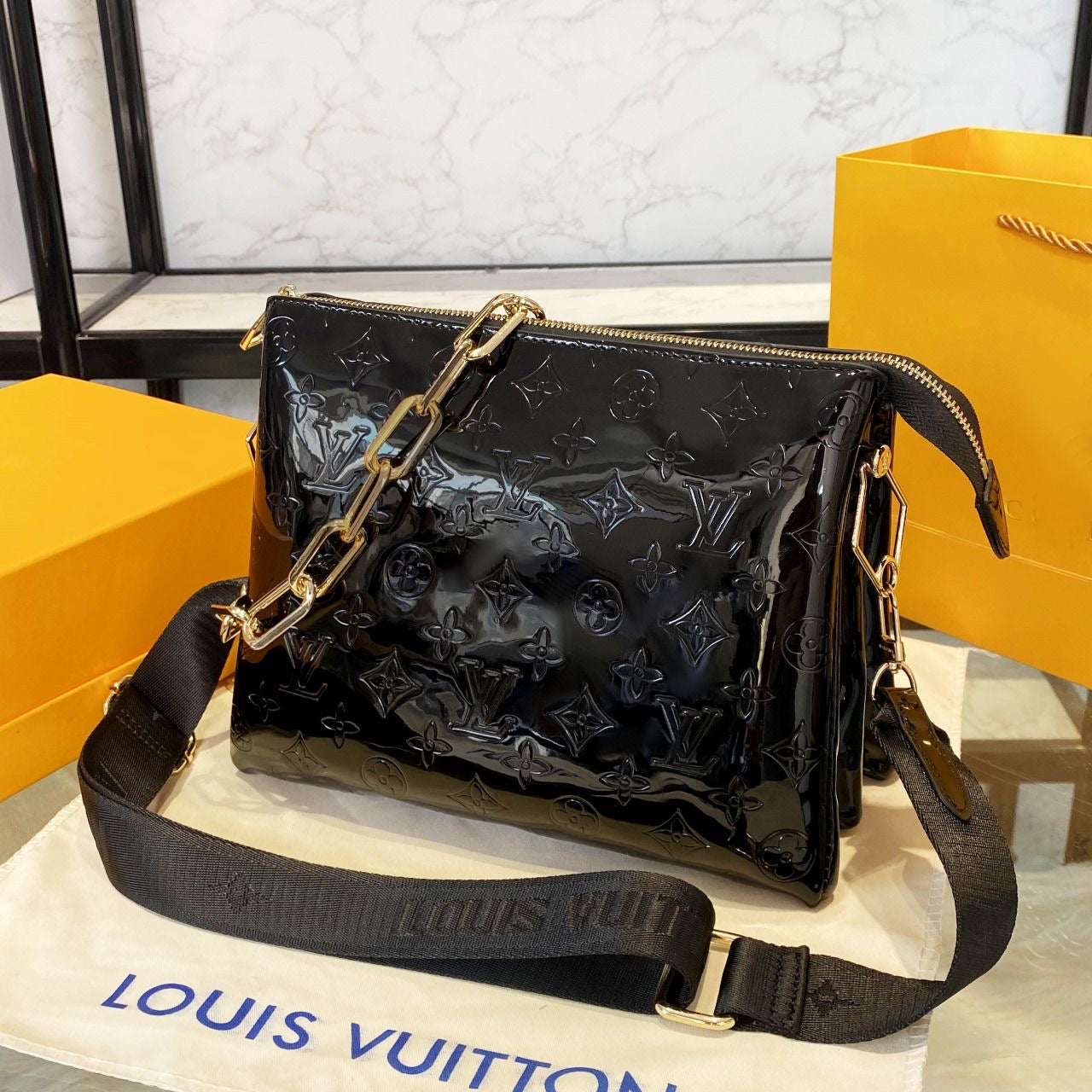 Polished Coussin Pm Lambskin Black Bag - view 4
