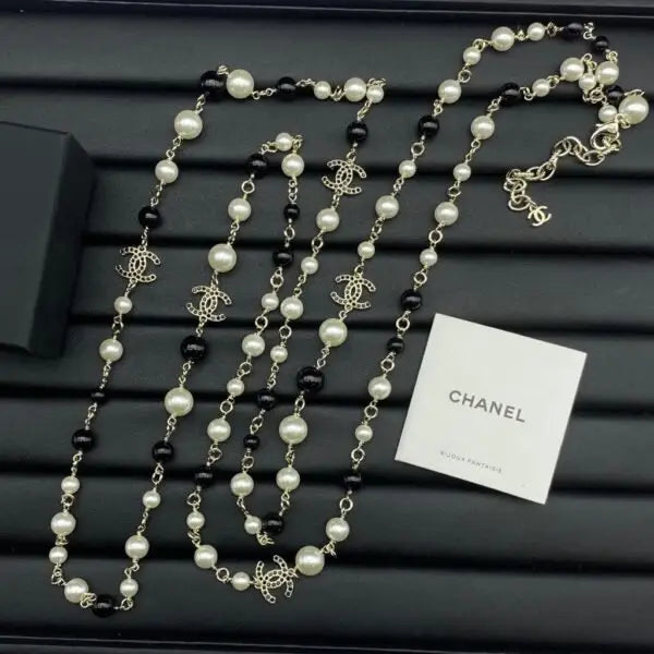 Detailed Long Cc Multi Strand Lariat Necklace - view 7