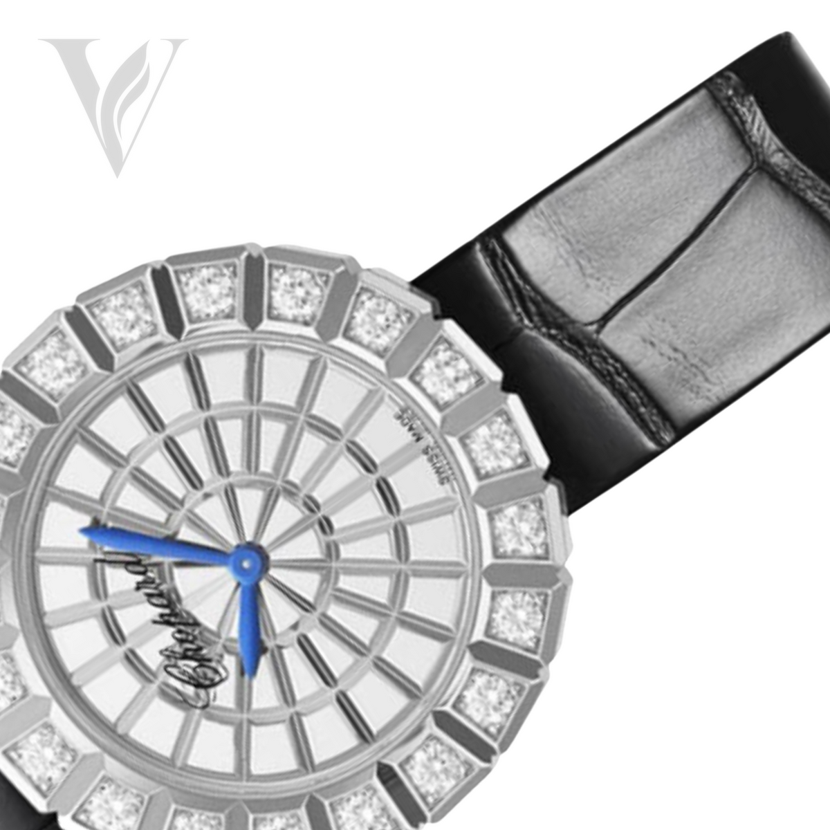 Chopard Ladies Watch - Diamond Detail & Black Leather Strap – View 4