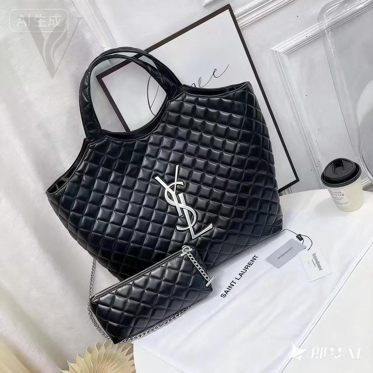 YSL Icare Maxi Quilted Bag - Black, Lambskin – View 4