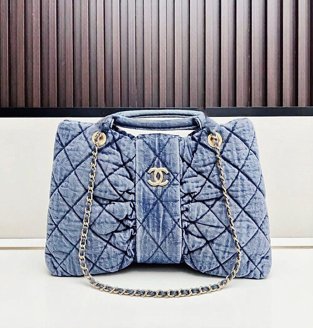 Modern Bow Blue Washed Denim Bag - view 4