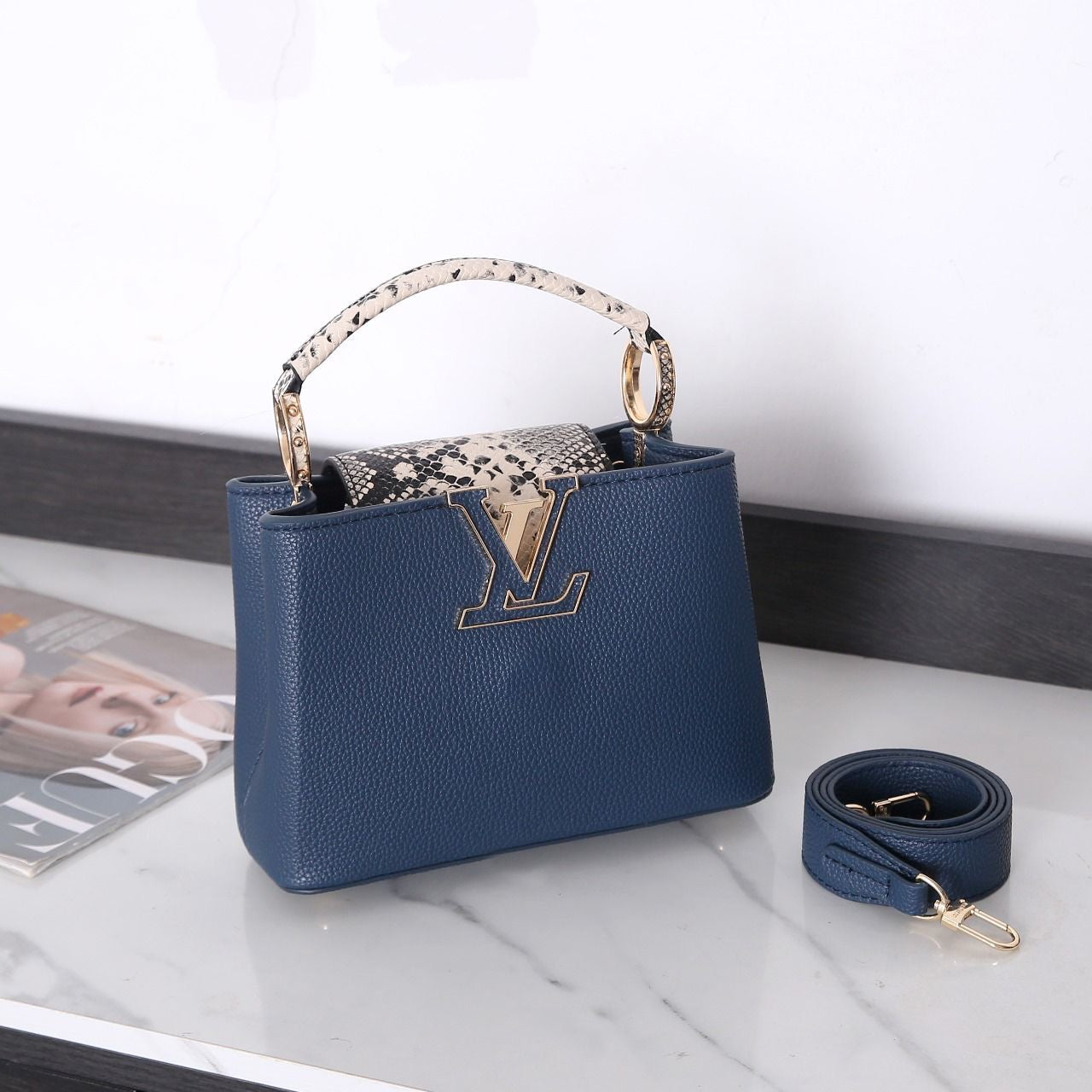 Polished Ć Ucines Taurillon Navy Blue Bag - view 4