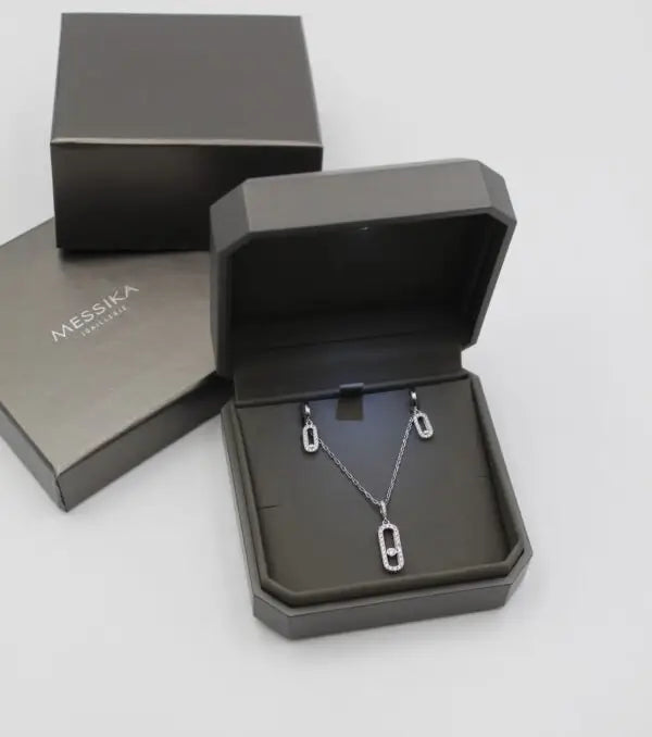 Detailed Long Pavé Station Necklace Earrings Set - view 6