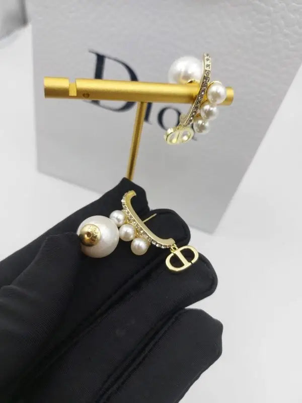 Detailed Cd Pearl Crystal Earring Gold - view 6