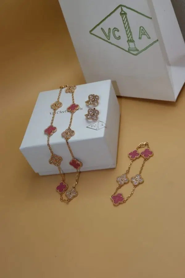 Modern Red Clover Diamond Necklace and Bracelet Set - view 8