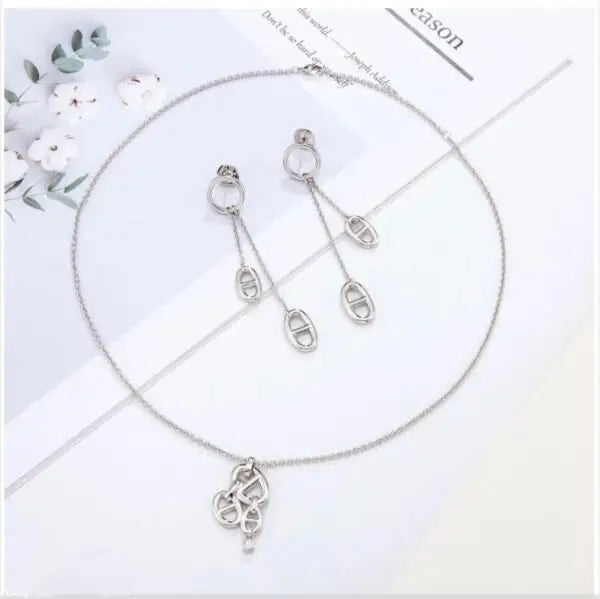 Elevated Cd Navy Necklace Earrings Set Gold - view 5
