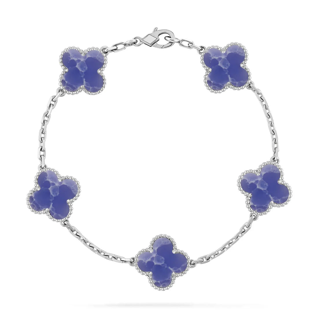 Clover Blue Vein Stone Bracelet 5-Motif – Silver | Size 19