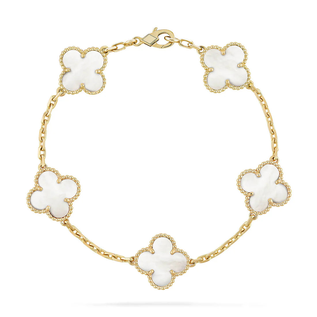 Clover White Mother-of-Pearl Bracelet 5-Motif – White | Size 19